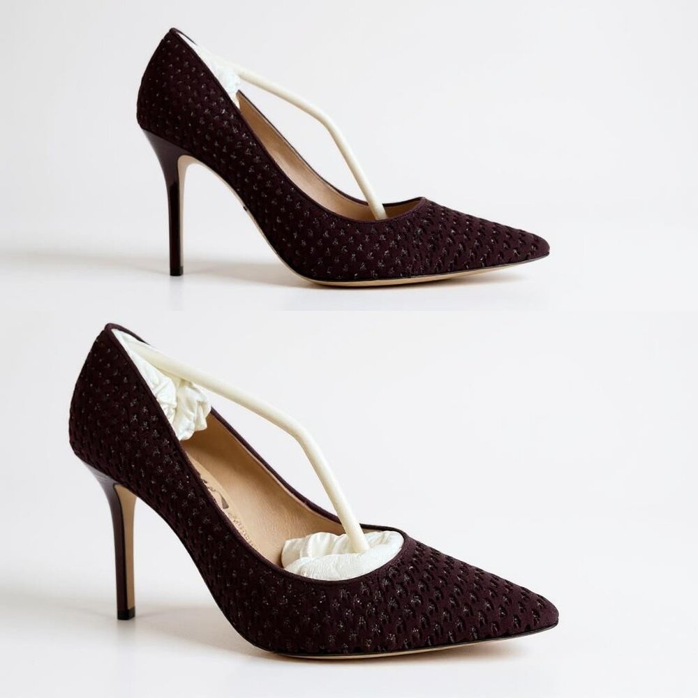 SALVATORE FERRAGAMO Susi Patch Burgundy Suede Pointy Toe Pumps Size 5.5 BNWT - Picture 5 of 15